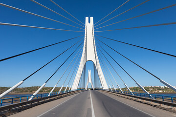 Plakat Suspension bridge and one of the largest suspension bridges in Portugal. Sunny day, travel concept