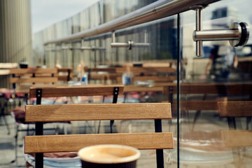 Empty cafe seats and chairs outside in london