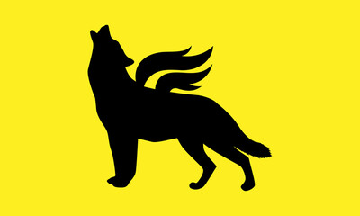 Wings Wolf howling logo vector template. wolve shout isolated on yellow background