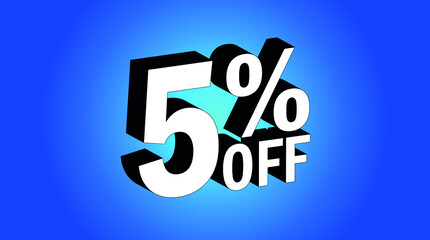 Sale tag 5% off - 3D and blue - for promotion offers and discounts