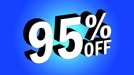 Sale tag 95% off - 3D and blue - for promotion offers and discounts