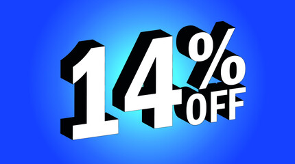 Sale tag 14% off - 3D and blue - for promotion offers and discounts