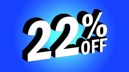 Sale tag 22% off - 3D and blue - for promotion offers and discounts