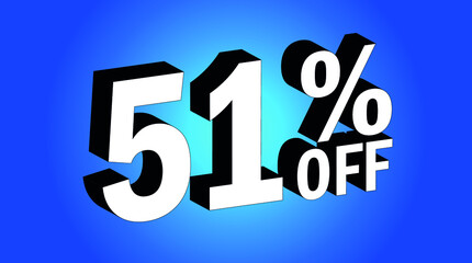 Sale tag 51% off - 3D and blue - for promotion offers and discounts