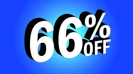 Sale tag 66% off - 3D and blue - for promotion offers and discounts