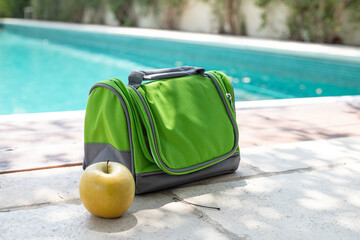 Carrying portable bag refrigerator for food and drink. Comfortable outdoor recreation
