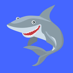 Shark vector. Cartoon illustration isolated on blue background.