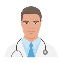 Fototapeta premium Doctor. Doctor in a white coat and a stethoscope. Vector illustration isolated on white background.