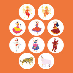 ten Navratri ceremony icons