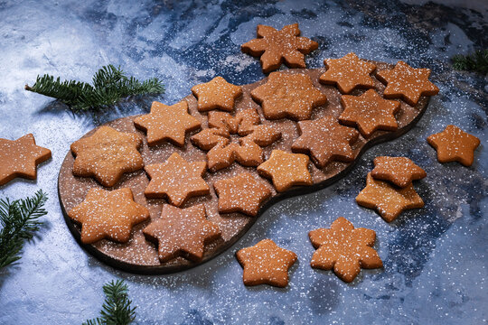 Gingerbread cookies on a wooden board