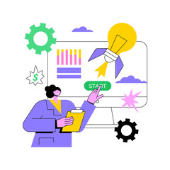 StartUp abstract concept vector illustration. Startup launch, entrepreneurship, new business idea, self-employment, business venture, mentoring, market validation and investments abstract metaphor.