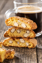 Italian cantuccini cookies. Sweet dried biscuits with almonds.
