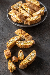 Italian cantuccini cookies. Sweet dried biscuits with almonds.
