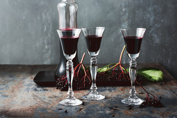 Homemade elderberry liqueur.
