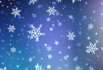 Dark Pink, Blue vector background with xmas snowflakes, stars.