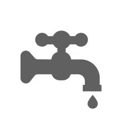 Water Tap Icon. Faucet Symbol, Plumbing Sign, Drip Silhouette