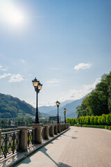 a path for walking in a park in a mountainous area.