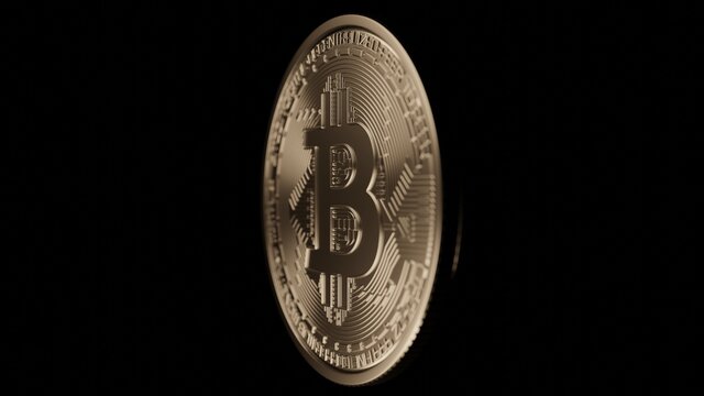 Bitcoin gold coin. Close-up photos of the main cryptocurrency. 3D model render