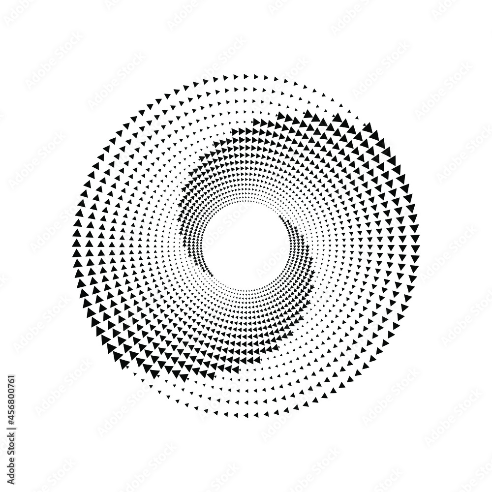 Wall mural abstract tiny black triangles in spiral form. geometric art. halftone dots. trendy design element fo