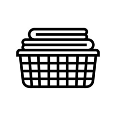 washed clean fabric clothes in basket line icon vector. washed clean fabric clothes in basket sign. isolated contour symbol black illustration