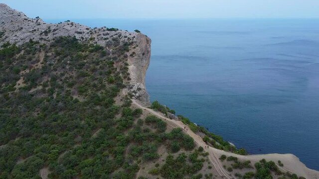 Sea in crimea trail Galiyna quadcopter from the air blue sky mountains grass trees vacation mountains sky ea scenic water clouds. ideo rest, drone sea top view crimea mountain