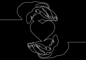 Heart in hand-continuous line drawing