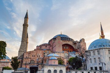 Fototapeta na wymiar Hagia Sophia at dawn, famous landmark of Istanbul taken in old town Sultanahmet area in Turkey