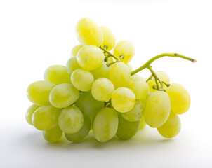 Fresh bunch of white grapes on white background