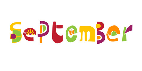 Vector illustration lettering september on white background. Unique handwritten lettering. Template for diary, calendar, planner, check lists, and other stationery.