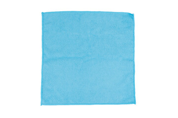 Square blue microfiber cloth isolated on white background. Soft non-woven microfiber material for cleaning objects and surfaces. Housework. Cleaning equipment. Top view