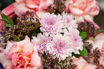 top view. bouquet of colorful bright fresh flowers. traditional gift for a woman