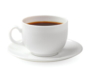 White coffee cup isolated on white background, hot black coffee in cup