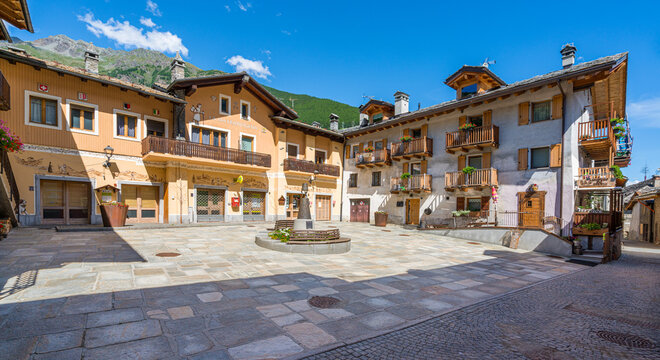Idyllic sight in the beautiful village of Etroubles, in the Great St Bernard Valley. Aosta Valley, Italy.