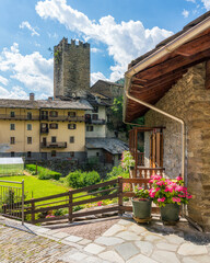 Fototapeta premium The beautiful village of Avise on a sunny summer morning. Aosta Valley, Italy.