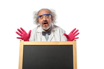 Mad Scientist and a blank chalkboard