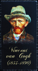 Self-portrait by Vincent van Gogh on postage stamp