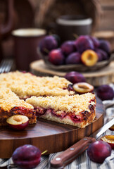 Homemade plum crumble cake