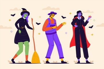 hand drawn flat halloween characters collection vector design illustration