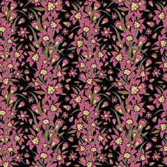 Seamless botanical dark pattern with pink flowers
