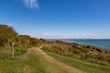 A Footpath in the South Downs along the Sussex Coast, with a Blue Sky Overhead