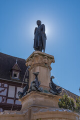 Fototapeta premium Colmar, France - 09 06 2021: Roesselmann fountain by Bartholdi