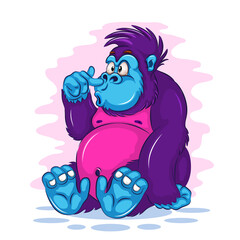 Cartoon Gorilla. Colorful illustration of surprised cartoon gorilla. Unique design, Children's illustration. Use the product for printing on clothing, accessories, party decorations.