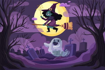 hand drawn flat halloween background vector design illustration