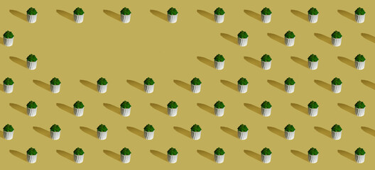 Fototapeta premium Seamless pattern made from plant in the pot on yellow background, Flat lay photo