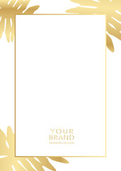 Tropical cover design set with palm branch and golden leaf on background. Holiday black and gold exotic pattern for vector business, sale, wedding card, luxury menu template, summer holiday poster.	