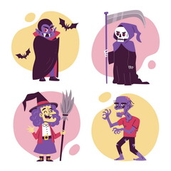 hand drawn halloween characters collection