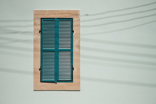 Old Window. Blue Sash Windows. European Architecture