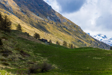 Alpine landscape in northern Italy, in Valle d'Aosta on the route to Monte Rosa