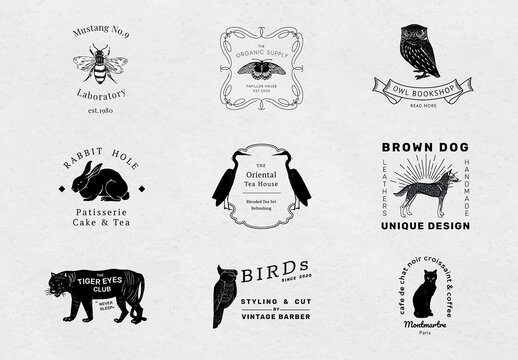 Black and White Animal Logo Linocut Editable Template