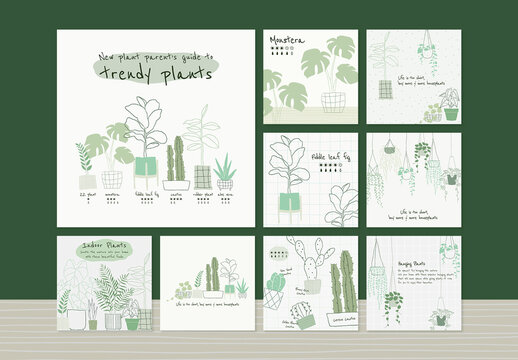 Houseplant Botanical Template Set for Social Media